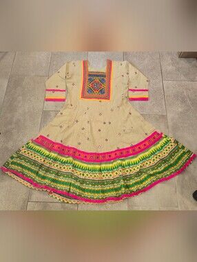 Vintage Afghan Kuchi Dress Frock Hand Embroidered Pathani Tribal Dress Sz L XL